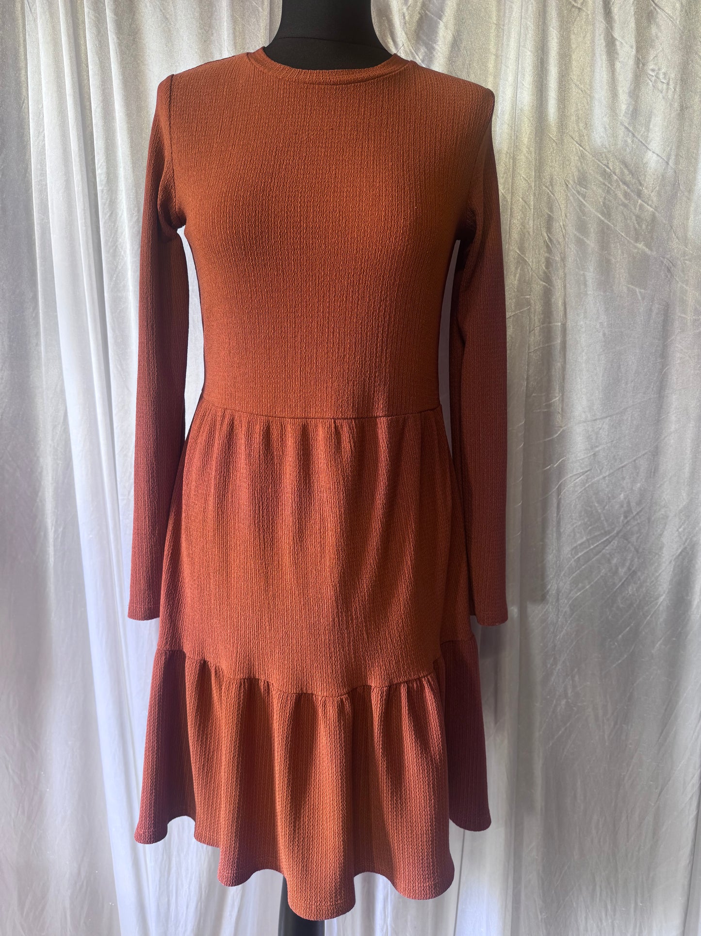 New Look Rust Orange Tiered Long Sleeve Dress – Size 10