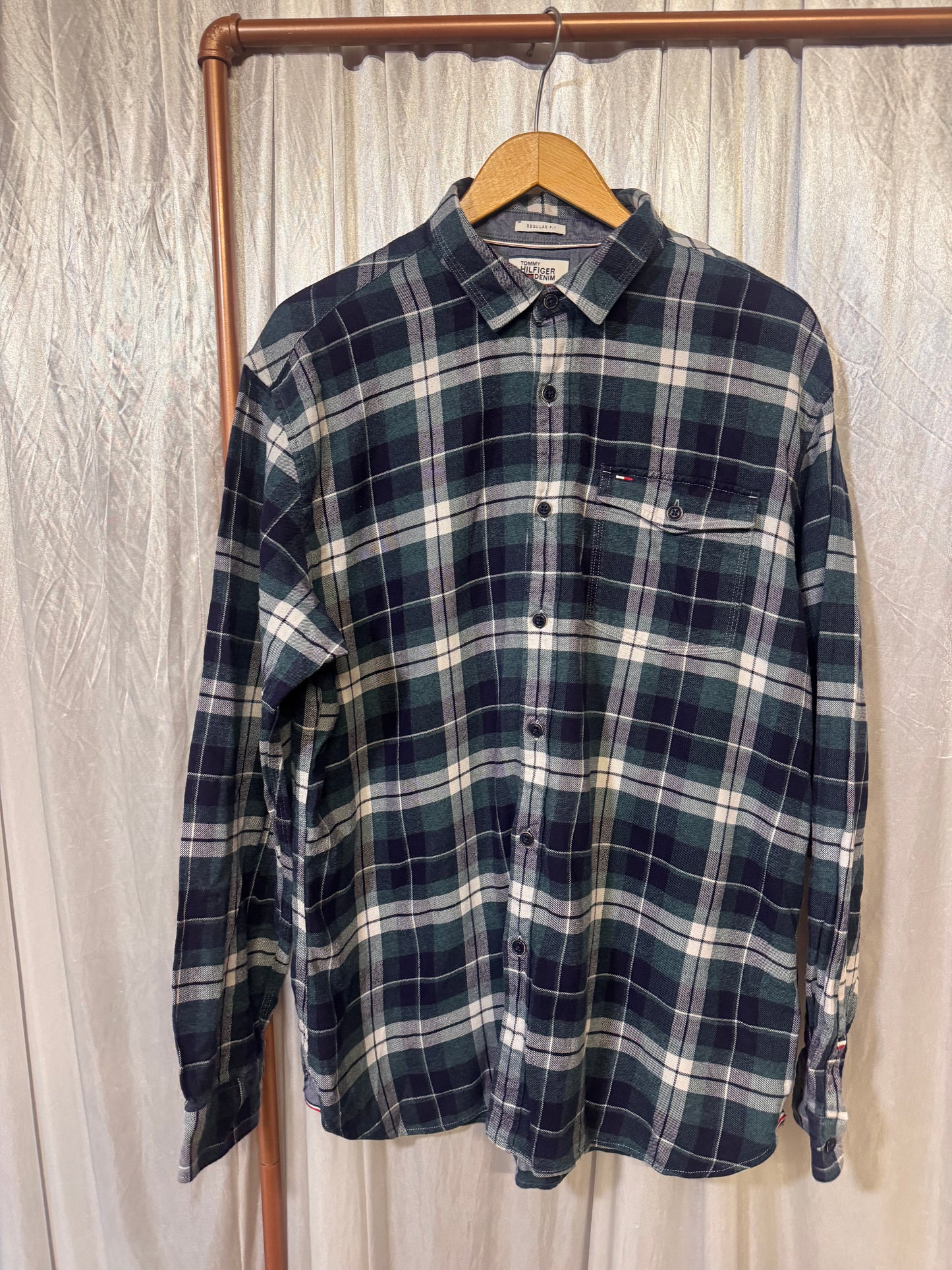 Tommy Hilfiger Regular Fit Check Flannel Shirt Men’s Green Blue