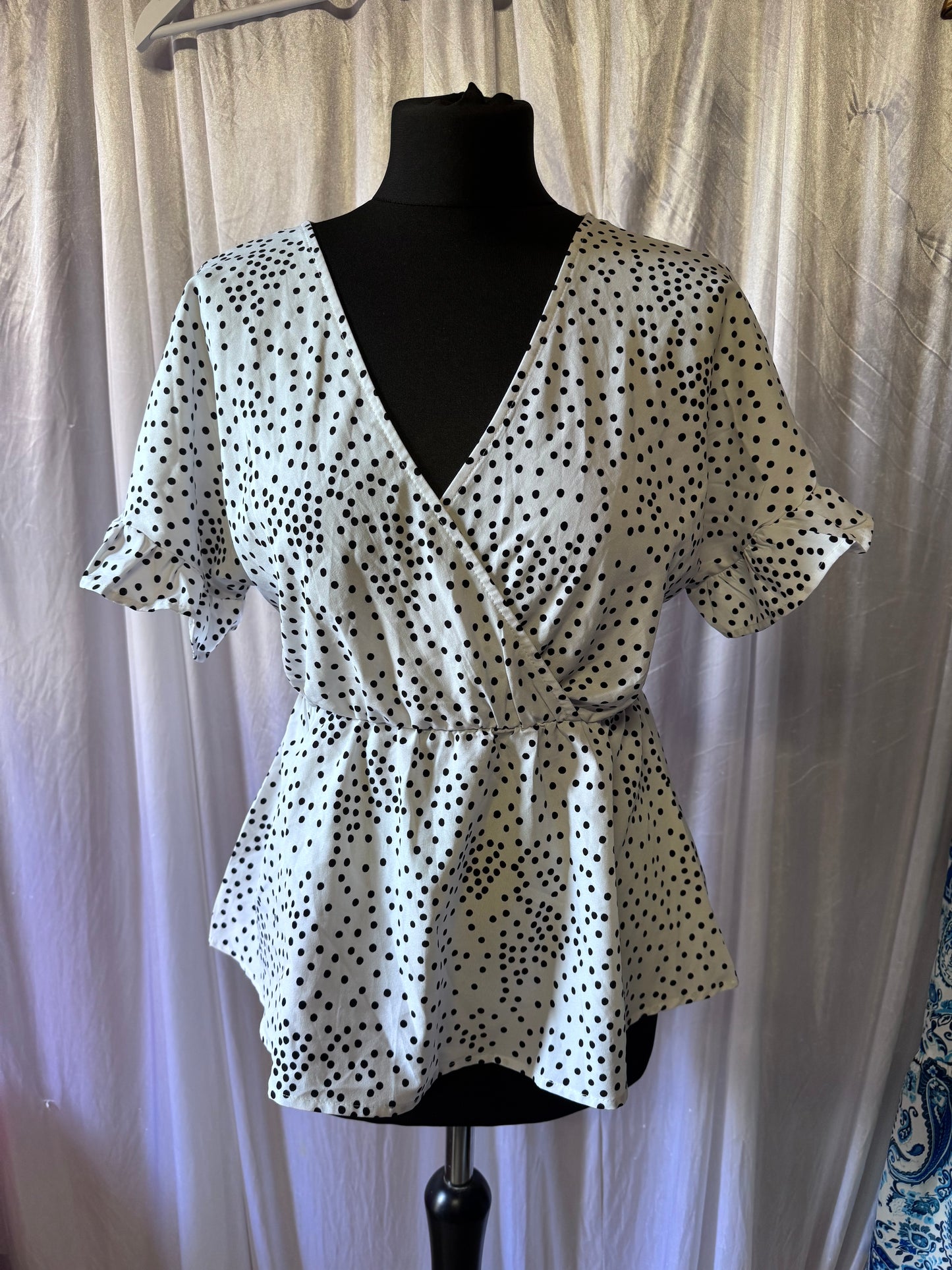SHEIN Polka Dot Wrap-Style Peplum Top Size Small