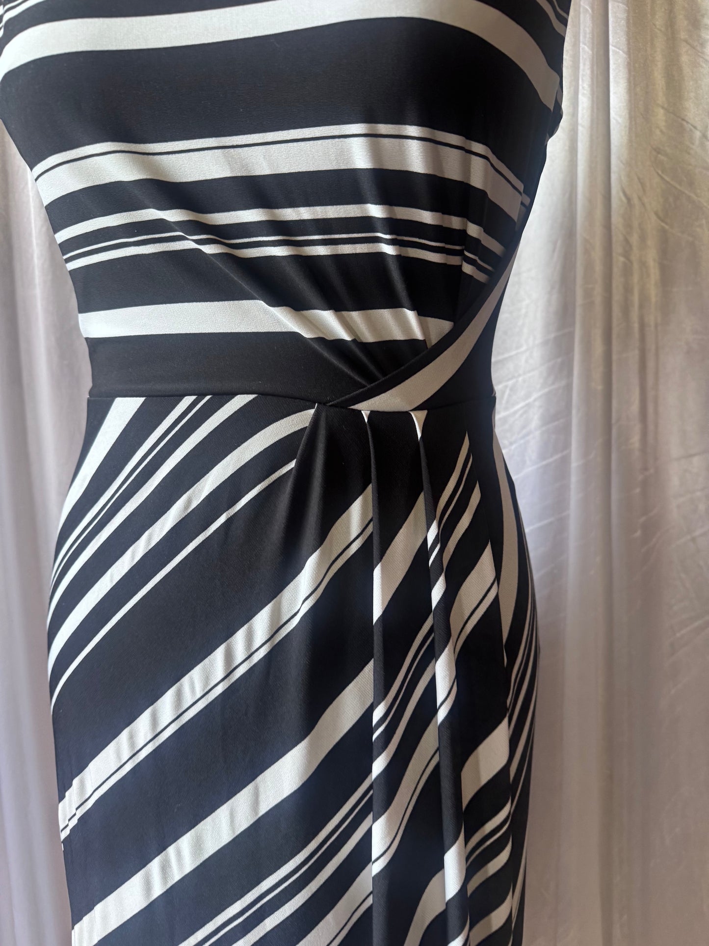 M&Co Black & White Striped Twist Waist Midi Dress – Size 10
