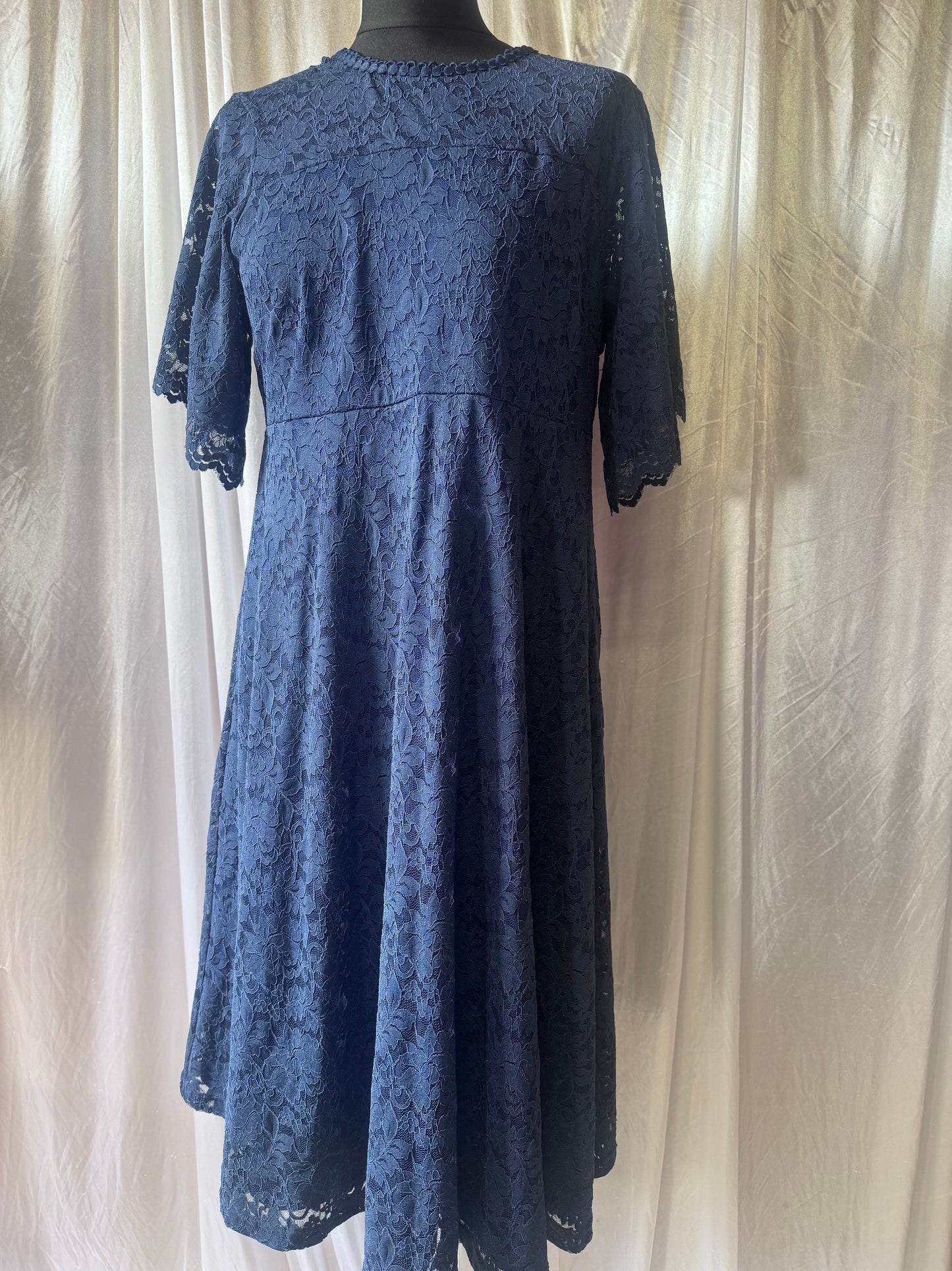 Dorothy Perkins Maternity Navy Blue Lace Midi Dress – Size 12