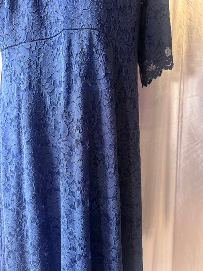 Dorothy Perkins Maternity Navy Blue Lace Midi Dress – Size 12