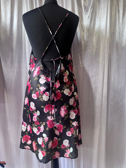 Next Black Floral Satin Slip Dress – Size 16