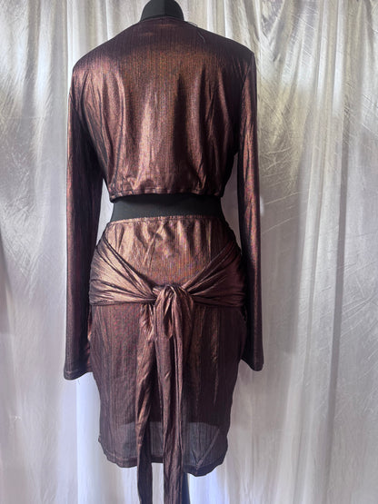 NaaNaa Metallic Bronze Cut-Out Bodycon Dress – Size 14