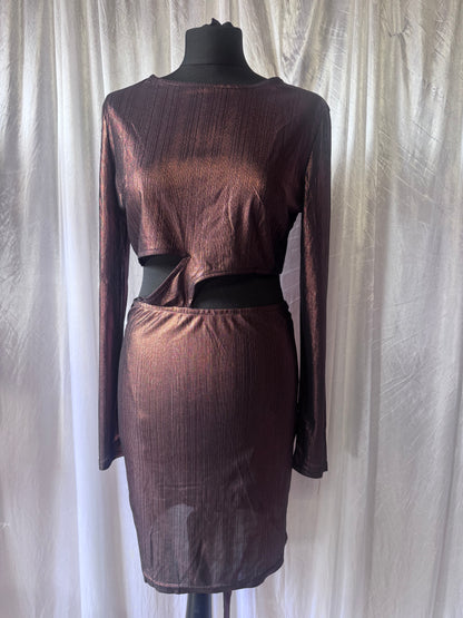NaaNaa Metallic Bronze Cut-Out Bodycon Dress – Size 14
