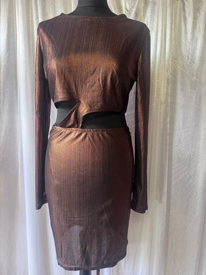 NaaNaa Metallic Bronze Cut-Out Bodycon Dress – Size 14